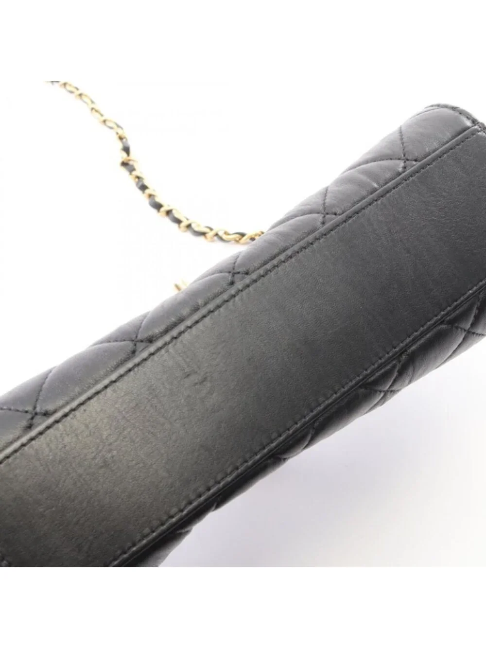 Chanel Shoulder Bag Quilted Top Handle Black Leather Top Small Flap